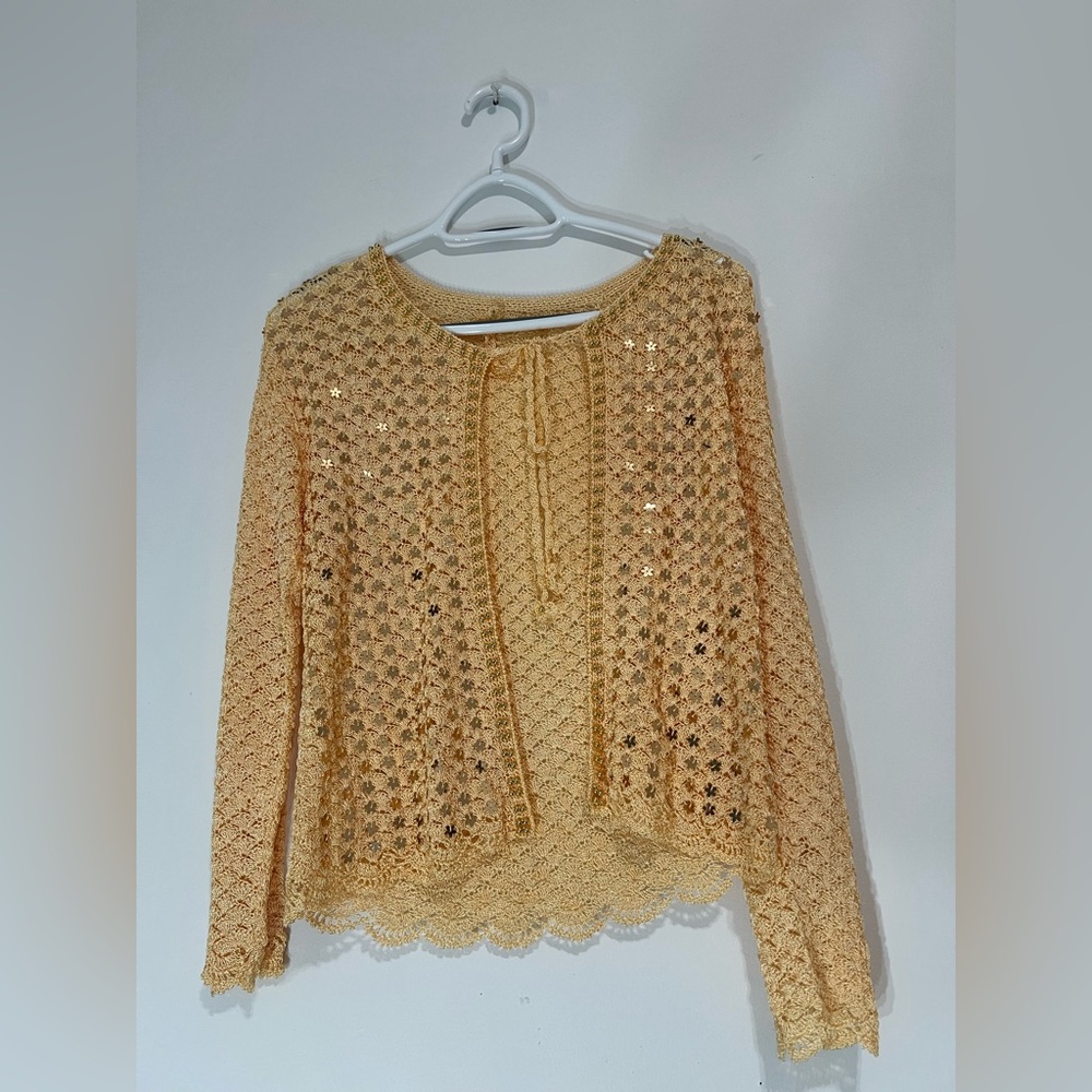 Crochet Knit Cardigan in Yellow